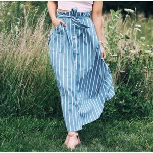 Honey Lake Boutique striped tie waist maxi skirt
